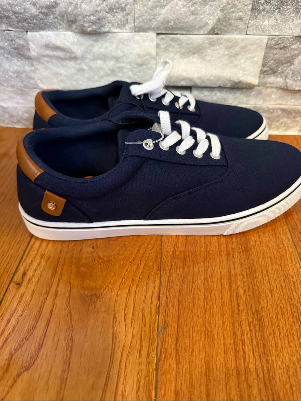 Men's Navy Casual Canvas Sneakers with Brown Accent